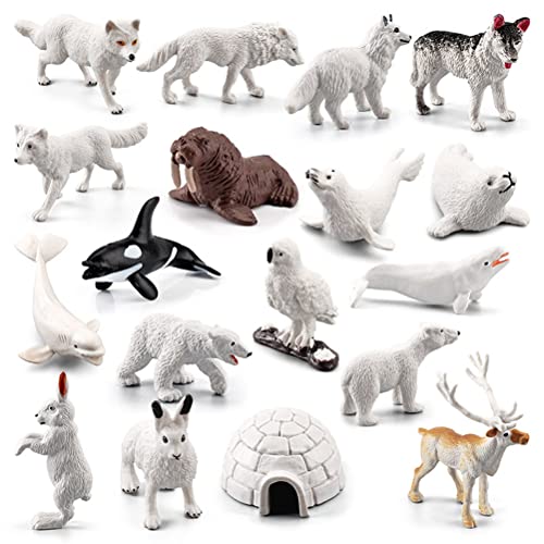 YSSClOTH Figuras de animales árticos, animales árticos, juego de figuras de animales realistas que contiene lobo blanco, zorro blanco, conejo ártico, zorro husky e iglú