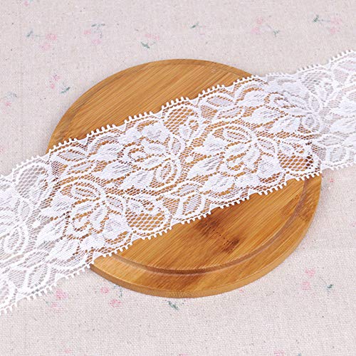 Yulakes - Cinta de encaje de color blanco con adorno de cuentas y encaje elástico trenzado de flores para boda, cinta decorativa, manualidades, cinta de molienda de 7 cm de ancho