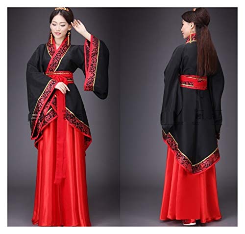 YUNGYE Disfraz nacional de Hanfu para cosplay chino antiguo traje chino hanfu para mujer, ropa de la dinastía Han, vestido de escenario chino (color: negro, tamaño: XXL)