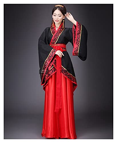 YUNGYE Disfraz nacional de Hanfu para cosplay chino antiguo traje chino hanfu para mujer, ropa de la dinastía Han, vestido de escenario chino (color: negro, tamaño: XXL)