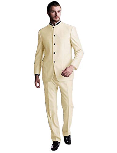 YZHEN Hombre Traje Stand Collar Single Breasted Two Pieces Set Formal Party Tuxedo