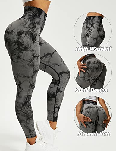 ZAAYO Leggings para mujer Scrunch Butt Booty Lifting, deportivos, sin costuras, corte ajustado, # G Tie Dye Negro Gris, XL