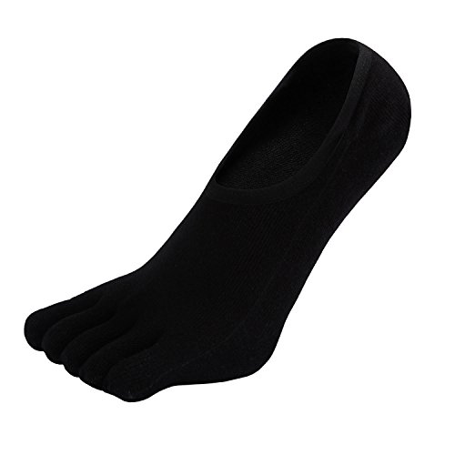 ZAKASA Calcetines de algodón para hombres Calcetines de 5 dedos Calcetines de dedos de los pies tobilleros antideslizantes Negro - 4 Pares
