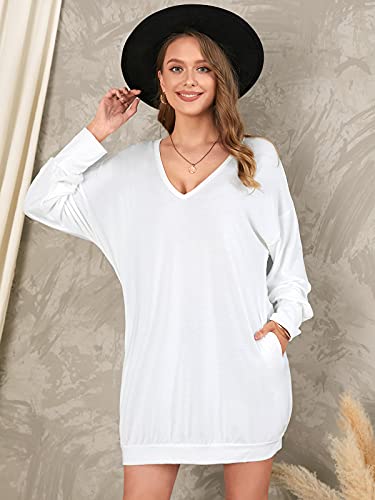 ZANZEA Jerseys de Punto Mujer Largos Cuello V Manga Larga Otoño Vestidos Sudadera Casual Tallas Grandes Suéter Suelta Blanco 3XL