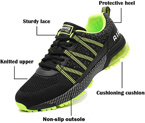 Zapatillas de Deporte Hombre Mujer Ligero Air Running Zapatos para Correr Respirable Bambas Deportivo Calzado Andar Crossfit Sneakers Gimnasio Casuales Fitness Outdoor Green37