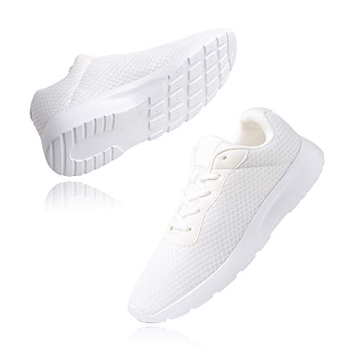 Zapatillas de Running Hombre Mujer Deportivas Casual Gimnasio Zapatos Ligero Transpirable Sneakers Blanco 40 EU