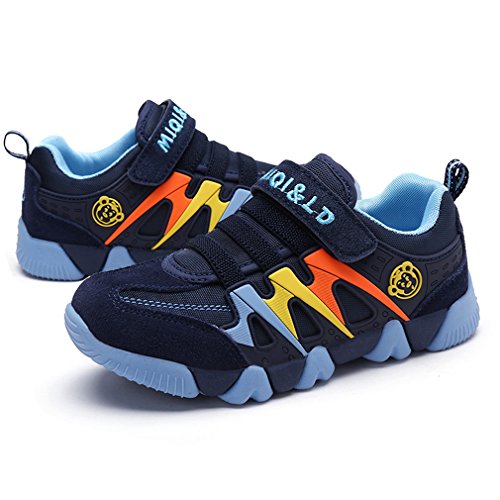 Zapatillas Deportivas para Niños Niña Antideslizante Calzado de Running Correr para Exterior Interior Velcro Ligero Transpirables Trainers Azul Oscuro 29EU=Fabricante:30