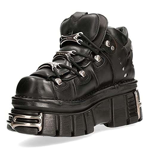 Zapatos NEW ROCK 106 Botines Hombre Negro con Plataforma y adornos Metallic Urban Black Shoes M.106-S112 (numeric_44)
