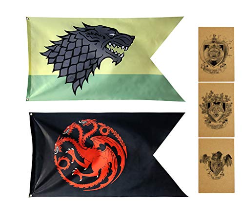ZCWOLTM Regalos de cumpleaños para el Hijo, [124X69CM] Stark Targaryen, Juego de Tronos Banderas para el Aula Dormitorio Jardín