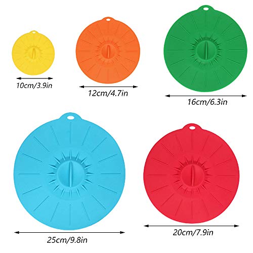 Ziyero 5 Piezas Tapa de Ollas Microondas Elásticas Set Cubiertas Reutilizables para Sellos de Succión para Cuencos Suave, para Cuencos, Sartenes, Platos, Tazas, Latas, Hornos, Refrigeradores—5 Colores