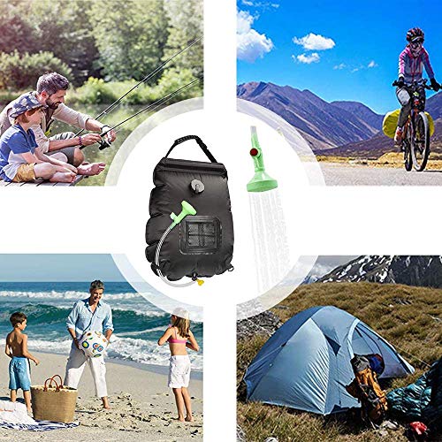 Zueyen Bolsa de ducha solar de 5 galones/20 l, con calefacción solar para camping, bolsa de ducha – ideal para viajes, senderismo, mochilero (con boquilla de encendido/apagado)