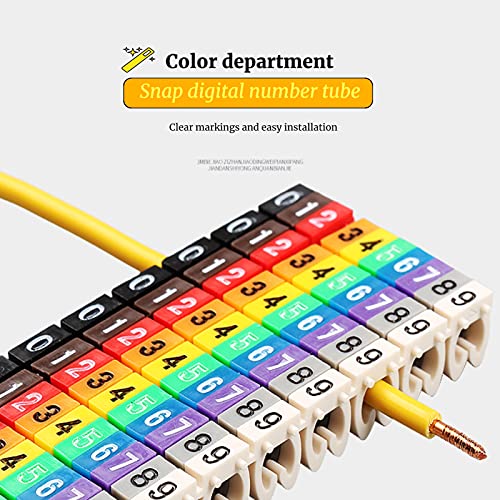 0-9 Juego de marcador cable cable, cables plástico con código de color, tubo marcador numeración digital de alambre, marcador de cable colorido, para cables de fijación de gestión de ca(6mm)