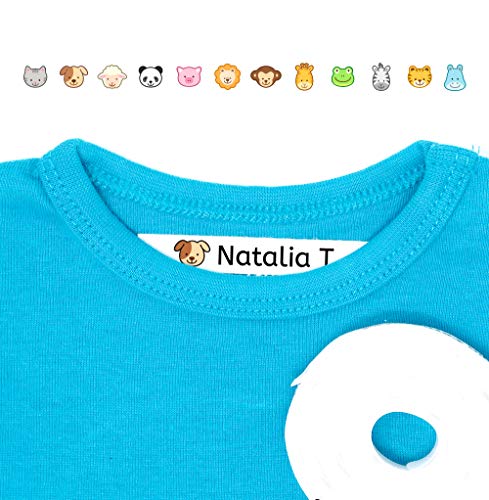 100 Etiquetas Personalizadas para ropa con Icono en Color a seleccionar. Tela Blanca. (Animales)