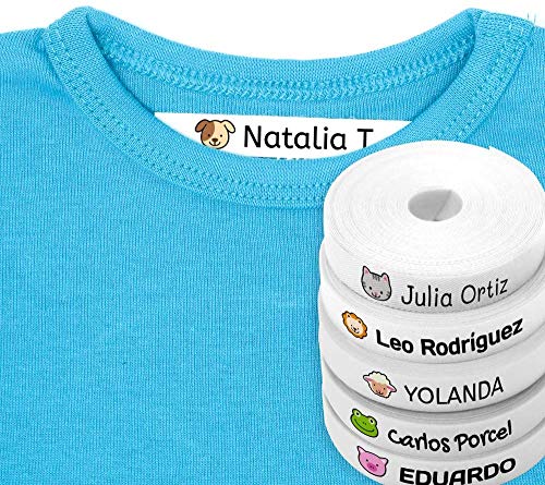 100 Etiquetas Personalizadas para ropa con Icono en Color a seleccionar. Tela Blanca. (Animales)
