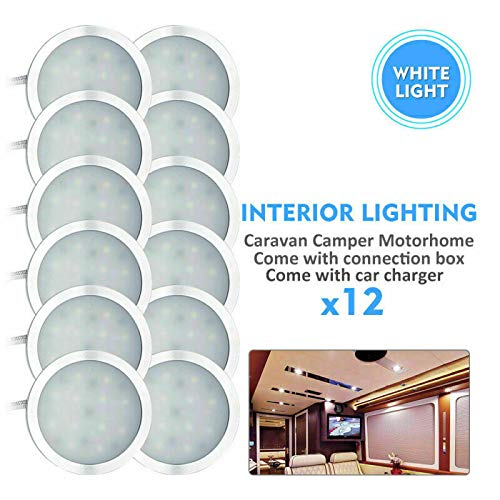 12 V interior LED caravana RV proyector marino, armario de pared de cocina, estante de la cocina, sala de estar techo proyector (luz blanca 6500 K) 4 piezas