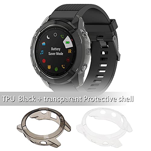 2 fundas protectoras para reloj de poliuretano termoplástico (TPU), color negro, transparente, a prueba de golpes, compatible con Garmin Fenix 6/Fenix 6 Pro