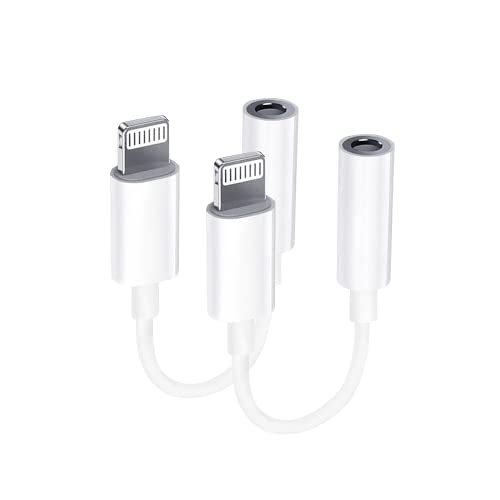 【2 Pack】 Adaptador de Conector Lightning a Conector de 3,5 mm Certificación MFI Adaptador de Auriculares para iPhone Divisor de Cable de Audio AUX Compatible con iPhone 13 para Todos los Sistemas iOS