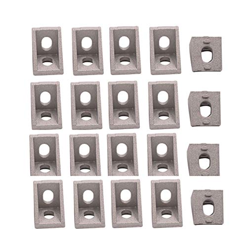 20 piezas 2 agujeros 2020 esquina soporte aluminio ángulo soportes 2017 L conector para AM8, BLV MGN Cube 3D impresora 20 serie aluminio extrusiones perfiles con ranura de 6 mm (plata)