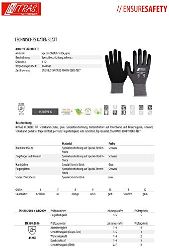 3 pares de guantes de trabajo Nitras 8800 EN 388 Flexible Fit - Guantes de mecánico Guantes de montaje Guantes de protección Guantes de jardinería Guantes multiusos (XXL)