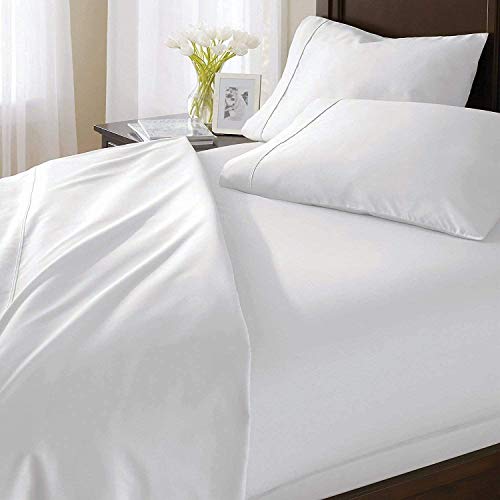 4 PC Bed Sheet Set- 100% Egyptian Cotton 400 Thread Count- 40 CM Deep Pocket on Fitted Sheet, Soft & Smooth Long Staple Combed Cotton- White Solid- Double Size