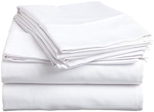 4 PC Bed Sheet Set- 100% Egyptian Cotton 400 Thread Count- 40 CM Deep Pocket on Fitted Sheet, Soft & Smooth Long Staple Combed Cotton- White Solid- Double Size