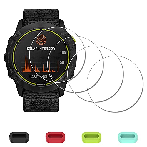 [4 unidades) Protector de pantalla para Garmin Enduro Ultraperformance Multisport GPS Smartwatch + tapones de silicona antipolvo, cristal templado iDaPro antiarañazos, fácil instalación
