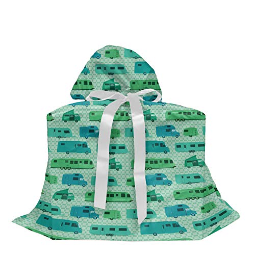 ABAKUHAUS Camper Bolsa de Regalo para Baby Shower, Plazas y caravanas, Tela Estampada con 3 Moños Reutilizable, 70 cm x 80 cm, Verde menta verde