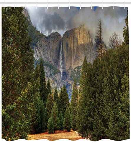 ABAKUHAUS Yosemite Cortina de Baño, Yosemite Parque de otoño, Material Resistente al Agua Durable Estampa Digital, 175 x 180 cm, Gris Verde