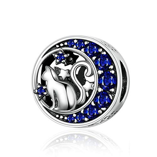 Abalorio de plata de ley para pulseras Pandora (encantos de gato de la luna)