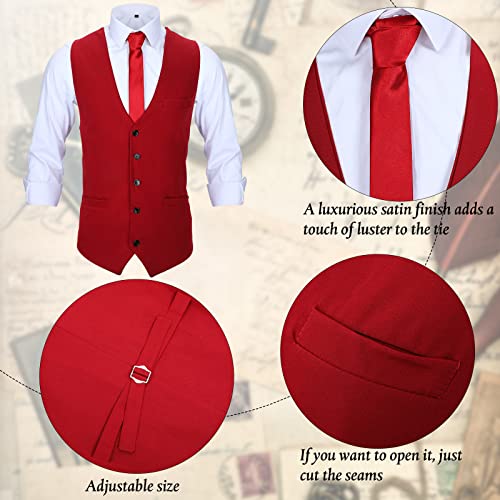 Accesorios de Hombre de 1920 Disfraces Ropa de Gatsby Gángster Atuendo de Cosplay Halloween con Chaleco Sombrero de Fieltro Reloj de Bolsillo Tirantes Corbata (M, Rojo Vino)