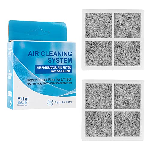 ACE+ FA-120F | Filtro de aire para frigorífico compatible con LG Pure N Fresh ADQ73214405 ADQ73214404 ADQ73214408 LT120F Sistema antibacteriano antiolor Pur Air (2 unidades)
