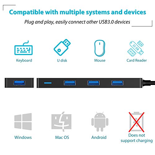 Aceele Hub USB 3.0 con 4 Puertos USB 3.0, Cable extensión de 65cm Adaptador USB Ultradelgado para Transmisión de Datos (5Gbps), Compatible con MacBook Air, Microsoft Surface Pro, HDD móvil y más