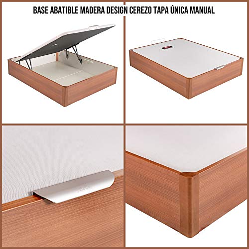 ACOMODA'T - Pikolin – Base ABATIBLE Madera Design (Tapa única Manual) / Wooden Bed Base with Storage Space (Manual Single Cover) 80x190 cm Cerezo