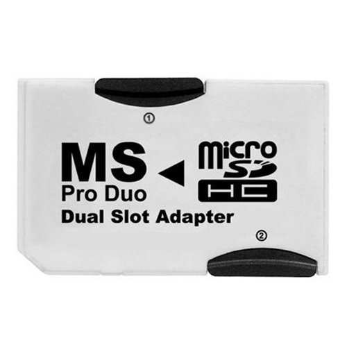 Adaptador Micro SDHC a MS PRO DUO Convierte dos tarjetas MicroSD MicroSDHC a MS PRO DUO. Perfecto para Playstation.