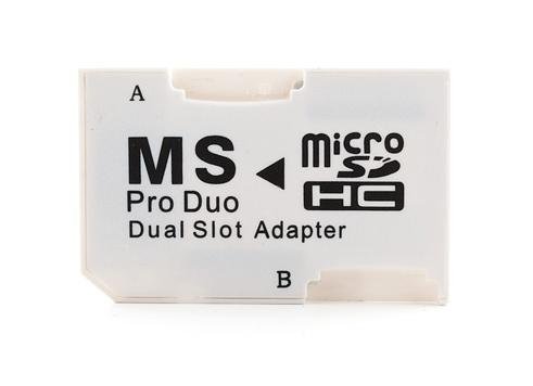 Adaptador Micro SDHC a MS PRO DUO Convierte dos tarjetas MicroSD MicroSDHC a MS PRO DUO. Perfecto para Playstation.
