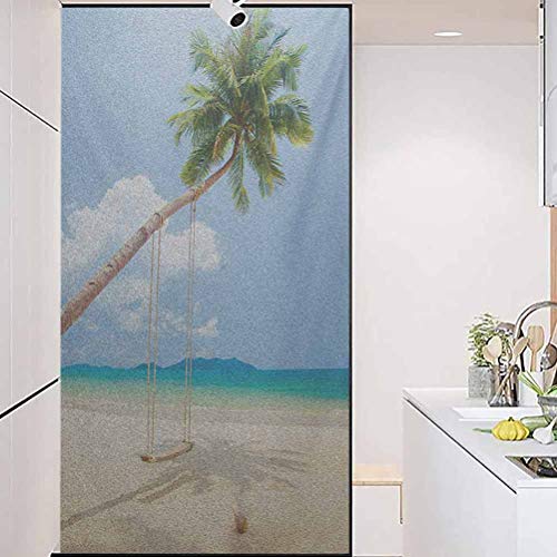 Adhesivo extraíble para ventana, foto de océano de una isla tropical con cocos palmeras y swi, cuarto de baño, oficina, sala de reuniones, sala de estar, 45 x 89 cm