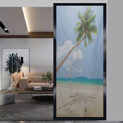 Adhesivo extraíble para ventana, foto de océano de una isla tropical con cocos palmeras y swi, cuarto de baño, oficina, sala de reuniones, sala de estar, 45 x 89 cm