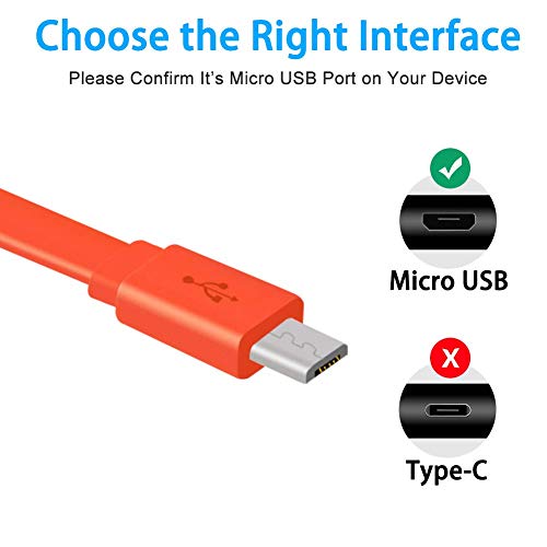Adhiper-Micro USB Cable de repuesto para rápido cable plano Cable de alimentación Cable compatible con UE Boom 22AWG Android y JBL Flip 2 Flip 3 Flip 4 Speaker (1M/naranja)