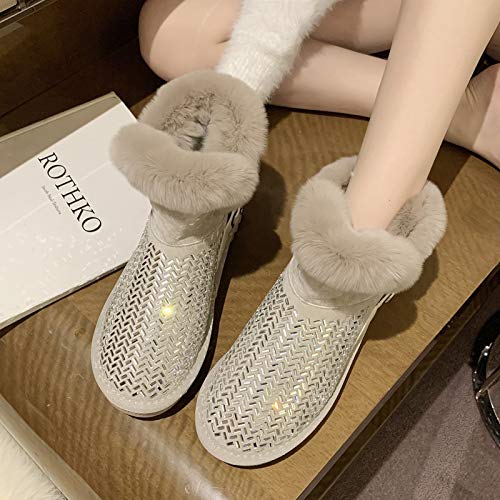 AELEGASN Botas De Invierno Mujer Botas De Nieve Diamante De Imitación Impermeable Botines Zapatos Fur Forro Aire Libre Boots,Blanco,39