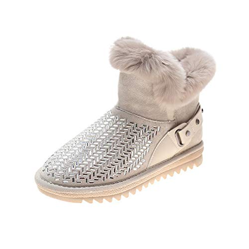 AELEGASN Botas De Invierno Mujer Botas De Nieve Diamante De Imitación Impermeable Botines Zapatos Fur Forro Aire Libre Boots,Blanco,39