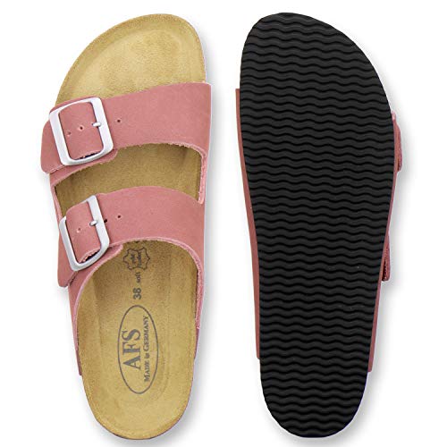 AFS-Schuhe 2100 - Chanclas cómodas para mujer de piel auténtica, prácticas zapatillas de trabajo, zapatillas de estar por casa, hechas a mano en Alemania, color Rojo, talla 38 EU