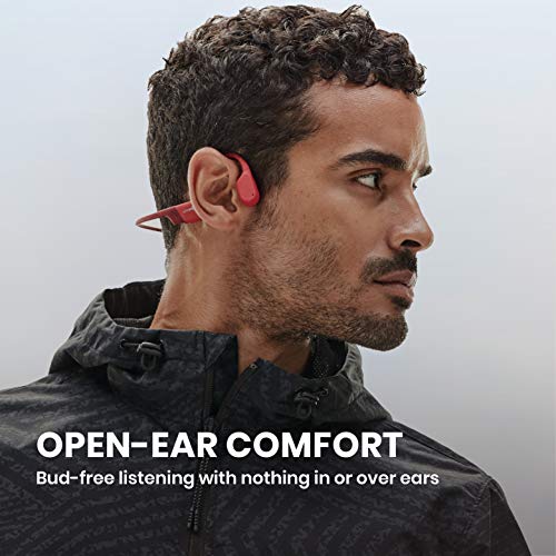 AfterShokz Aeropex, Auriculares Deportivos Inalambricos con Bluetooth 5.0, Tecnología de Conduccion Osea, Diseño Open-Ear, Resistente al Polvo y al Agua IP67, Solar Red