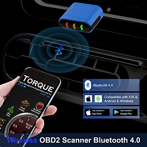akface Escáner OBD2 Bluetooth 4.0, Inalámbrico Lector de Código OBD II Coche Diagnóstico Escáner para iOS, Android y Windows, Herramienta de Escaneo de Diagnóstico Comprobación de luz del motor