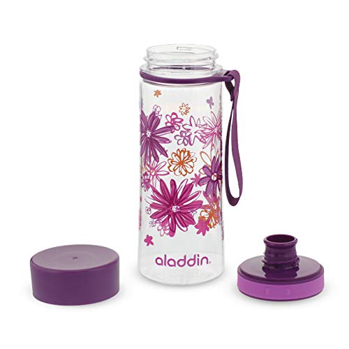 Aladdin Aveo Botella Agua 0.35L Purple Daisy Print – Amplia Abertura - Libre de BPA - Botella de Agua Deportiva - Resistente a Manchas y Olores - Apta Para Lavavajillas