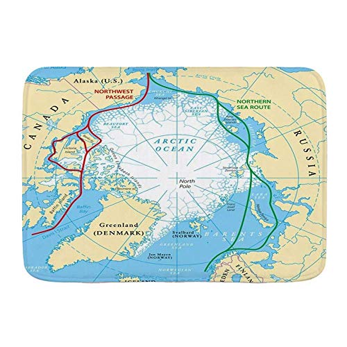 Alfombrilla de baño Alfombras de baño, Círculo Rutas del Océano Ártico Mapa Hielo Noroeste Ruta de la educación Ciencia Pasaje del norte Polar Noreste, Alfombras de baño de felpa con respaldo antidesl