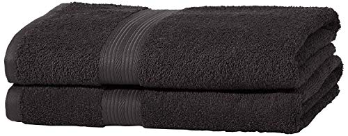 Amazon Basics - Juego de toallas (colores resistentes, 2 toallas de baño), color negro