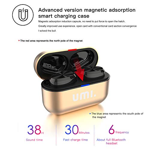 Amazon Brand - Umi Auriculares inalámbricos W5s Auriculares Bluetooth 5.2 Cascos inalambricos IPX7 compatibles iPhone Samsung Huawei y Estuche metálico con Base de Carga (Dorado)