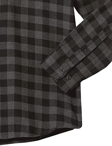 Amazon Essentials - Camisa de franela a cuadros de manga larga y ajuste regular para hombre, Gris (Charcoal Buffalo Plaid), US L (EU L)