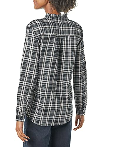 Amazon Essentials Camisa de Franela de Manga Larga con Detalle de vuelos, Negro/Rosa, Cuadros Escoceses, XL