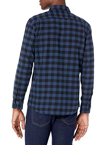 Amazon Essentials Slim-Fit Long-Sleeve Plaid Flannel Shirt Camisa, Azul, Cuadros de Vichy Grandes, L